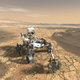 Artist’s conception of Perseverance working on the Martian surface.